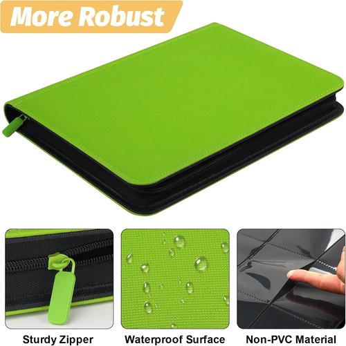 GERMUN Trading Card Binder - 9 Pocket Premium Card Holder for 360 Cards | Double-Sided Album in Grass Green