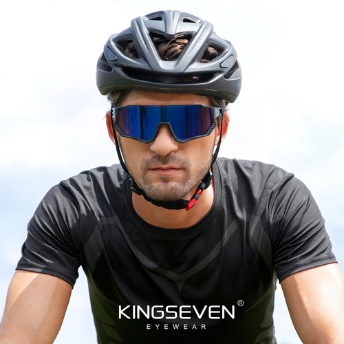 KINGSEVEN Polarized Cycling Sunglasses Men Sports Sunglasses Mtb Bicycle Glasses UV400 Protection LS910 (Black blue)