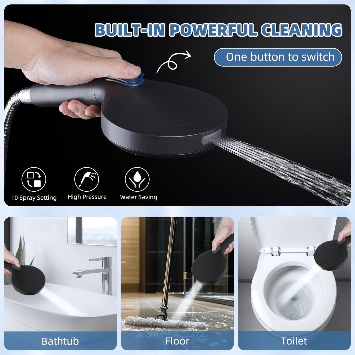 iFealClear Metal Rain Filtered Shower Head, 10” High Pressure Rainfall Shower Head with Handheld Spray, 10 Mode Handheld Powerful Wash, 16" Adjustable Extension Arm, 2 Pack Shower Filters, Matte Black