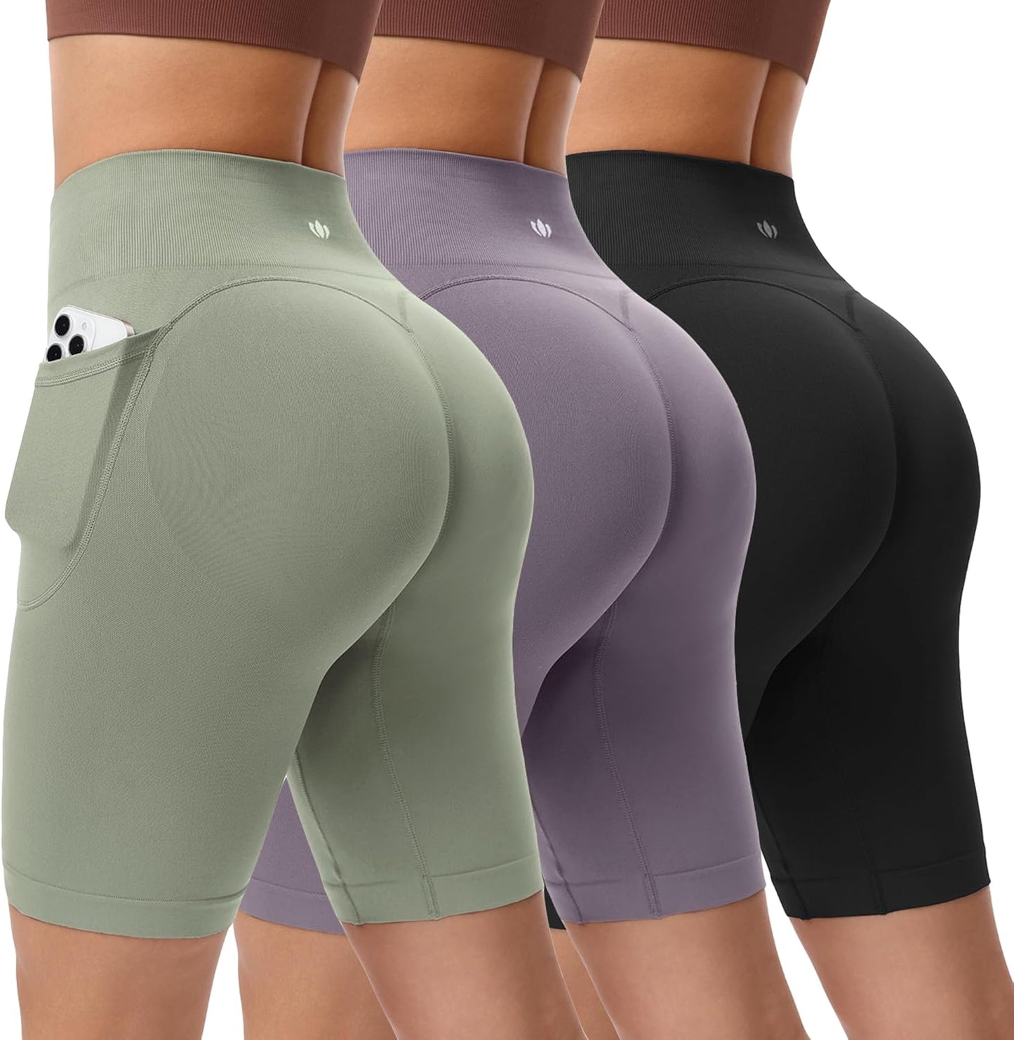 BLUELILY Women's Biker Shorts - 3 Pack High Waisted Tummy Control with Pockets | Seamless Design, 5" & 8" Options