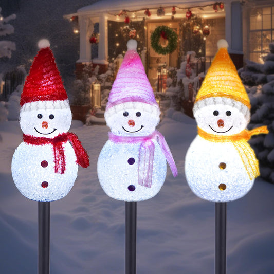 TAILERRI Solar Christmas Pathway Lights Outdoor Decor, Set of 3 Led Snowman Stake Lights, Waterproof Walkway Landscape Light for Winter Yard, Garden, Solar Christmas Decorations