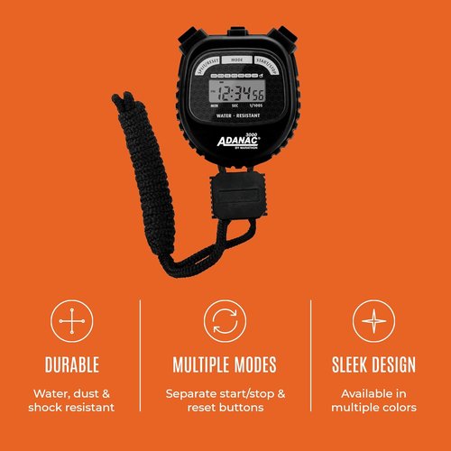 Marathon Adanac 3000 Digital Stopwatch Timer - High Precision Accuracy, Water & Shock Resistant, Black