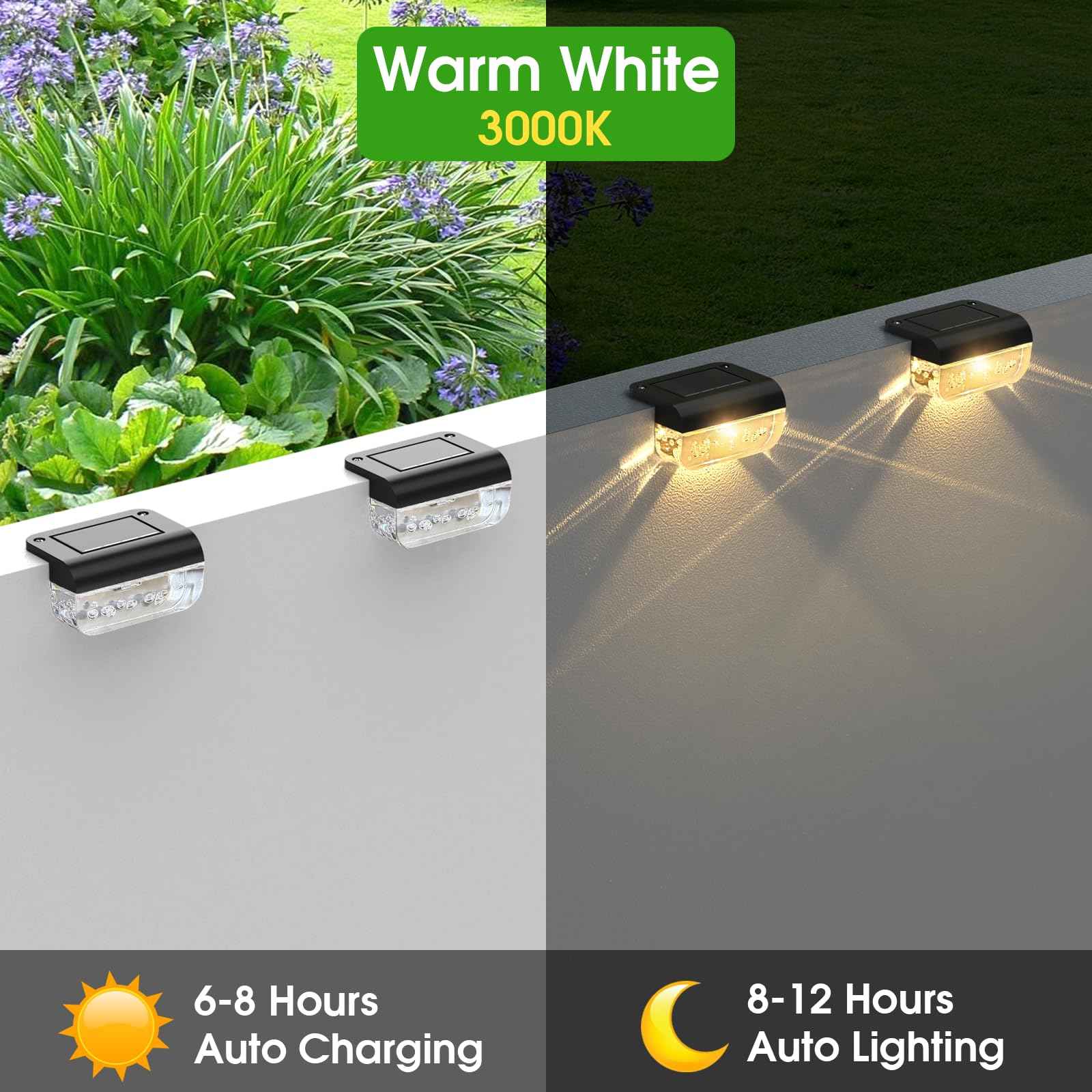 Eyrosa Solar Deck Lights 8 Pack, Solar Lights Outdoor Waterproof for Outside, Stairs, Step, Fence, Yard, Garden, Patio, Pool, Railing (Warm White)