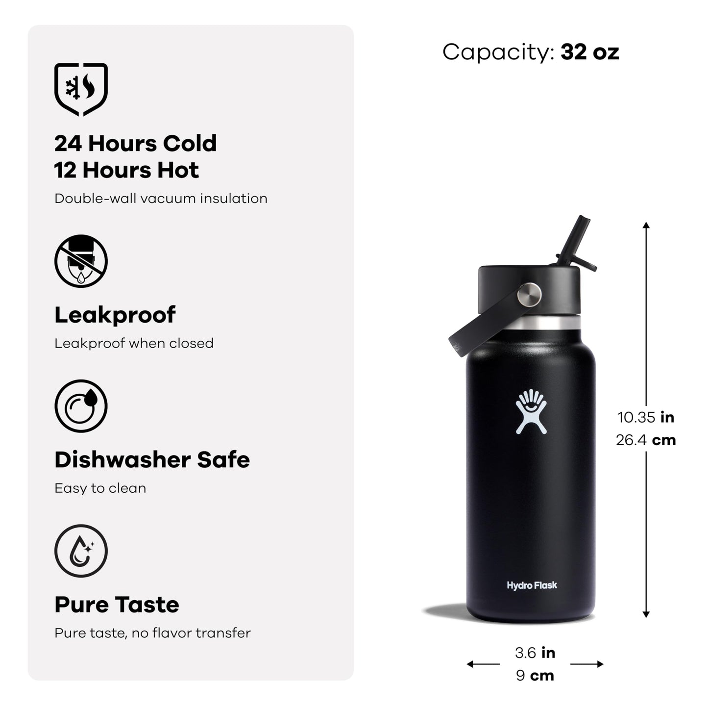 Hydro Flask Water Bottle - Insulated Stainless Steel - Wide Straw Lid, Non Spill, Leakproof in 32 Oz Oat Tan