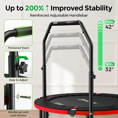 BCAN SP2 Foldable Mini Trampoline - Max Load 330lbs/440lbs | Adjustable Foam Handle for Indoor & Garden Workouts