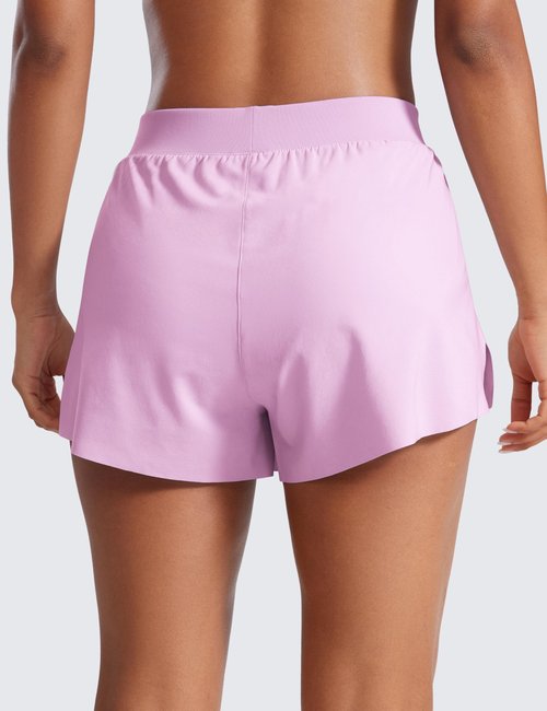 CRZ YOGA V Split Running Shorts for Women 2.5" - High Waisted Workout Athletic Gym Track with Liner Breathable Quick Dry Vita Pink Medium