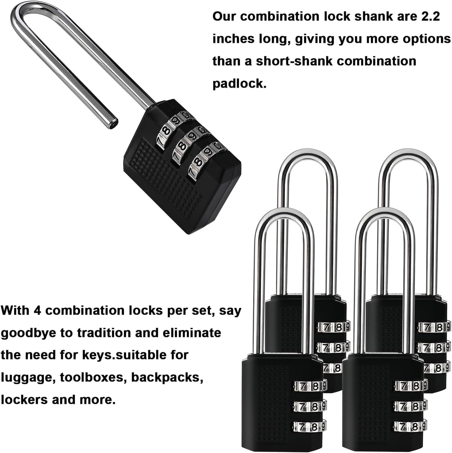 3 Digit Small Combination Locker Lock, 2.2 in Long Shackle Padlock Combination, Resettable Luggage Locks, Combo Gym Locker Suitcase Gate Pad Lock (3Pack, Black)