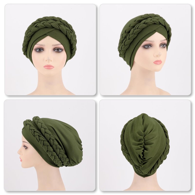 DRESHOW African Women Turban Caps Beanie Twist Headscarf Pre-Tied Double Twisted Braids Hair Cover Wrap Hat Headwraps for Black Women Chemo Cancer Cap