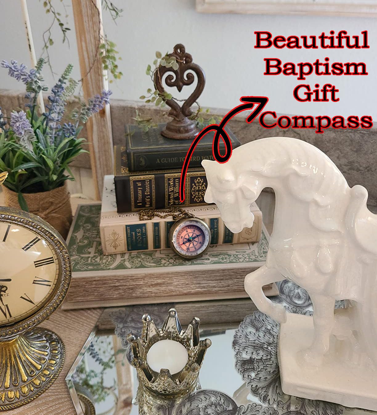 Trust in The Lord with All Your Heart -Proverbs 3: 5-6 Quote Engraved Compass with Wooden Box, Greeting Card, Compass Gift, Graduation Day Gifts 2026 for Women Mens Boy Girls