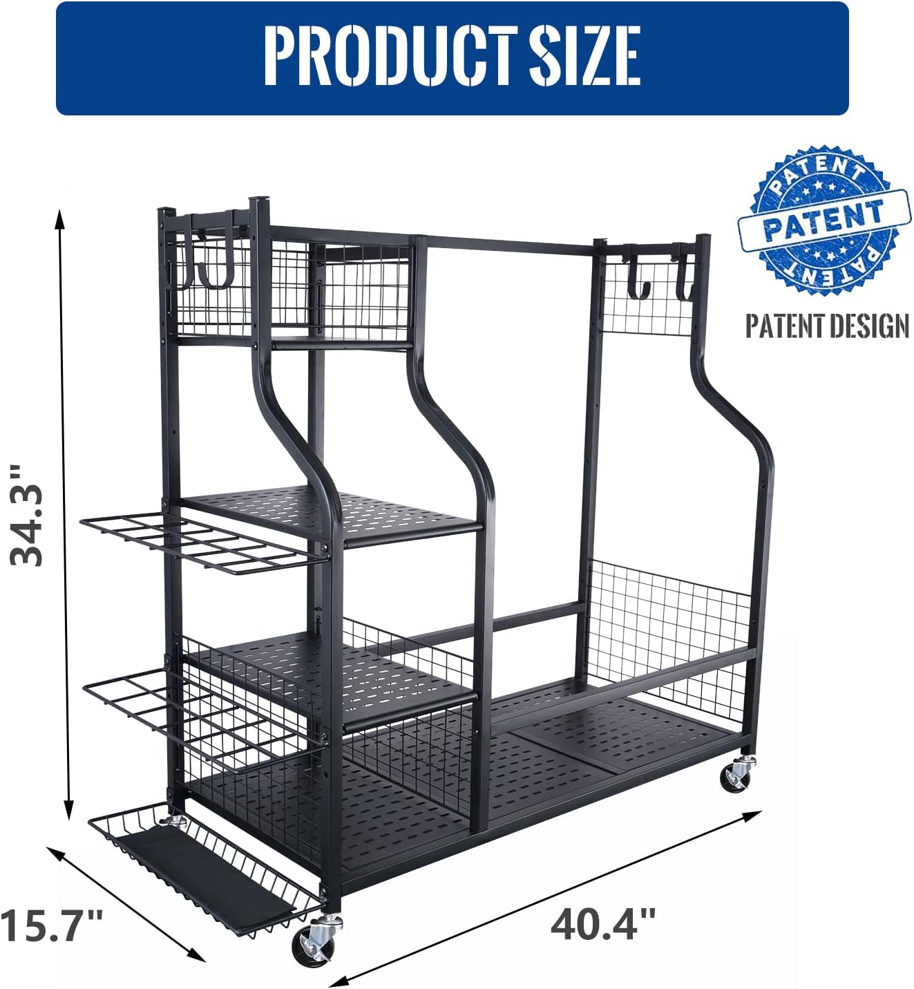 Mythinglogic Garage Sports Equipment Organizer - Large Capacity Ball Storage with Hooks & Baskets