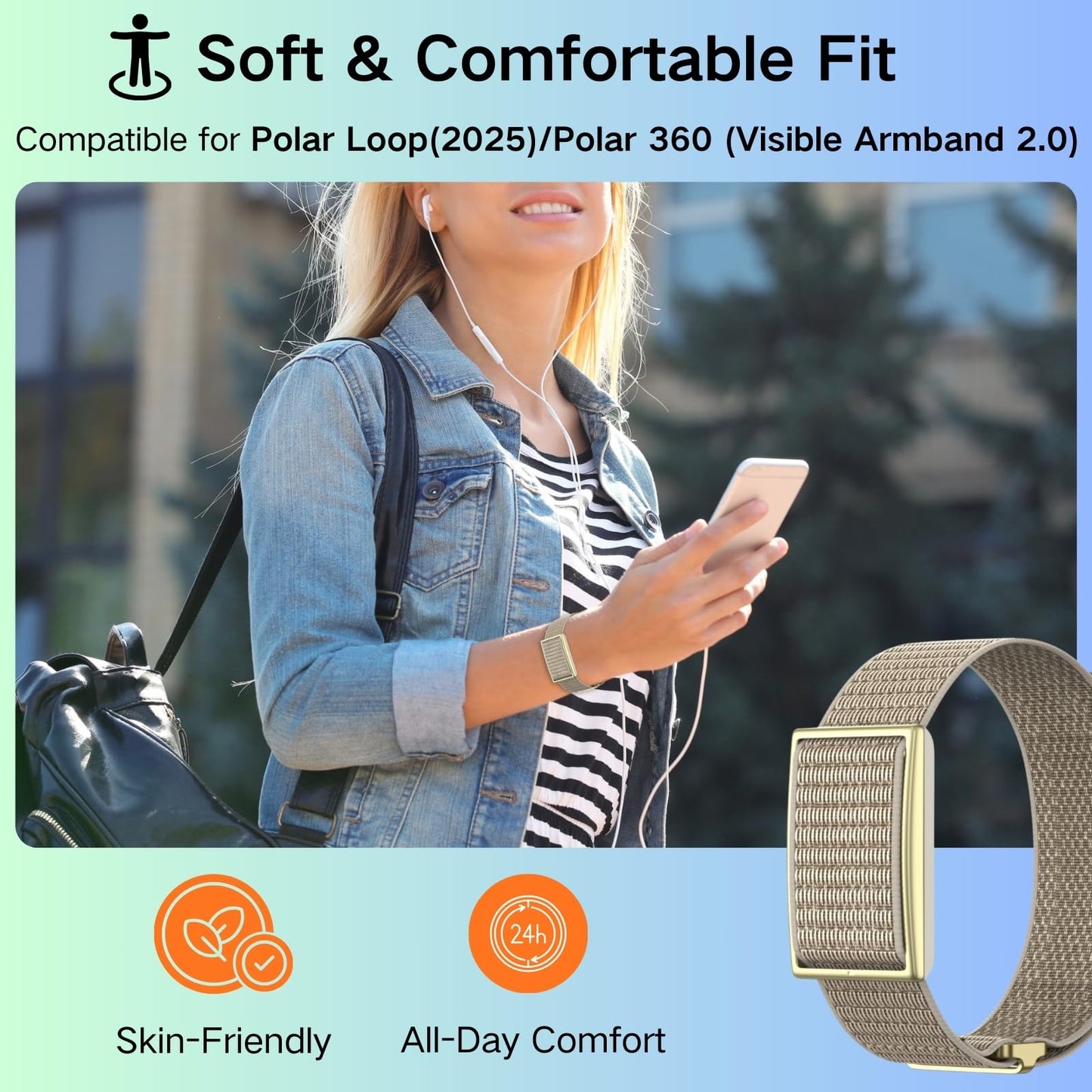 ESeekGo Nylon Bands Compatible for Polar Loop (2025) / Visible Armband 2.0 Straps, Hook & Loop Soft Weave Stretchy Breathable Replacement Sport Wristbands with Buckle, Fitness Bracelets, No Tracker