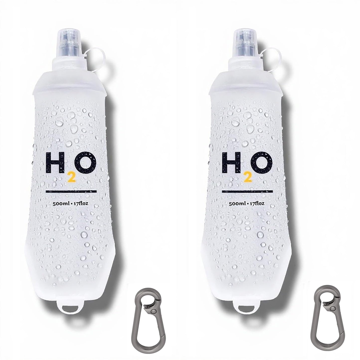 HECHZSO Collapsible TPU Soft Flask 500ml Leakproof Hydration Bottle with High-Flow Bite Valve for Running, Hiking, Cycling & Climbing, Lightweight Foldable Water Bottle (2 pcs 500ml)