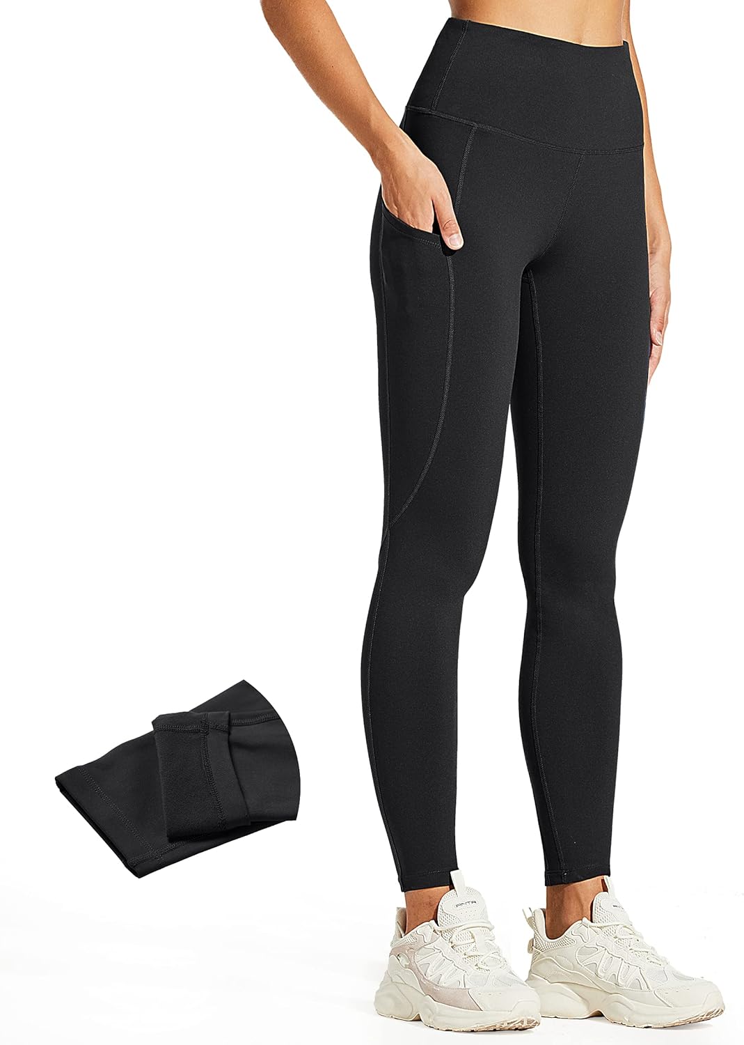 ZUTY Fleece Lined Leggings - Water Resistant Thermal Insulated High Waisted | Plus Size Hiking Pants
