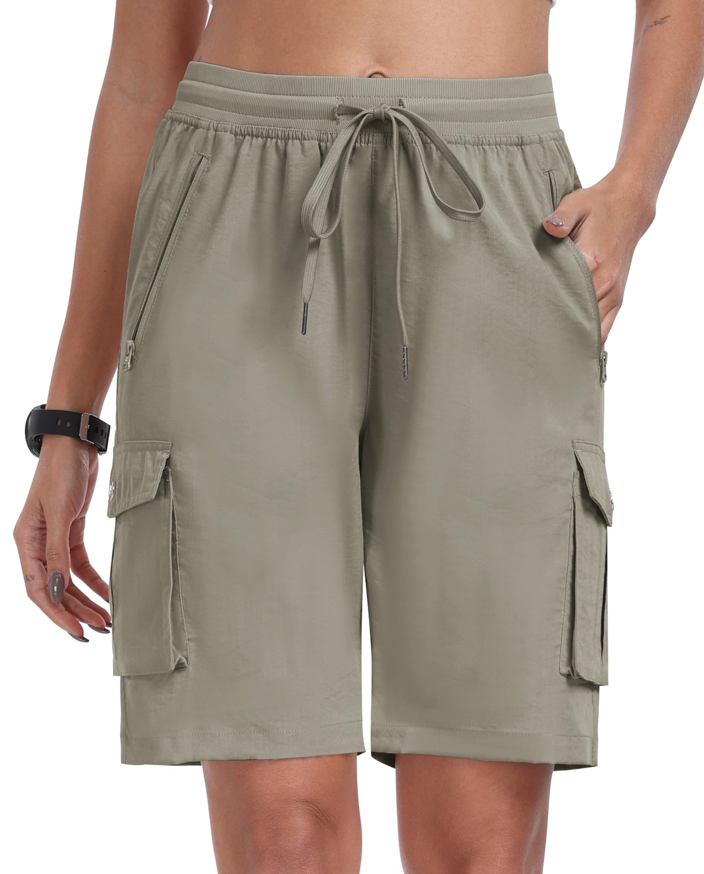 MoFiz Womens Shorts with Pockets Loose Fit Casual Cargo Shorts Lightweight Ladies Hiking Shorts Grey Khaki XL