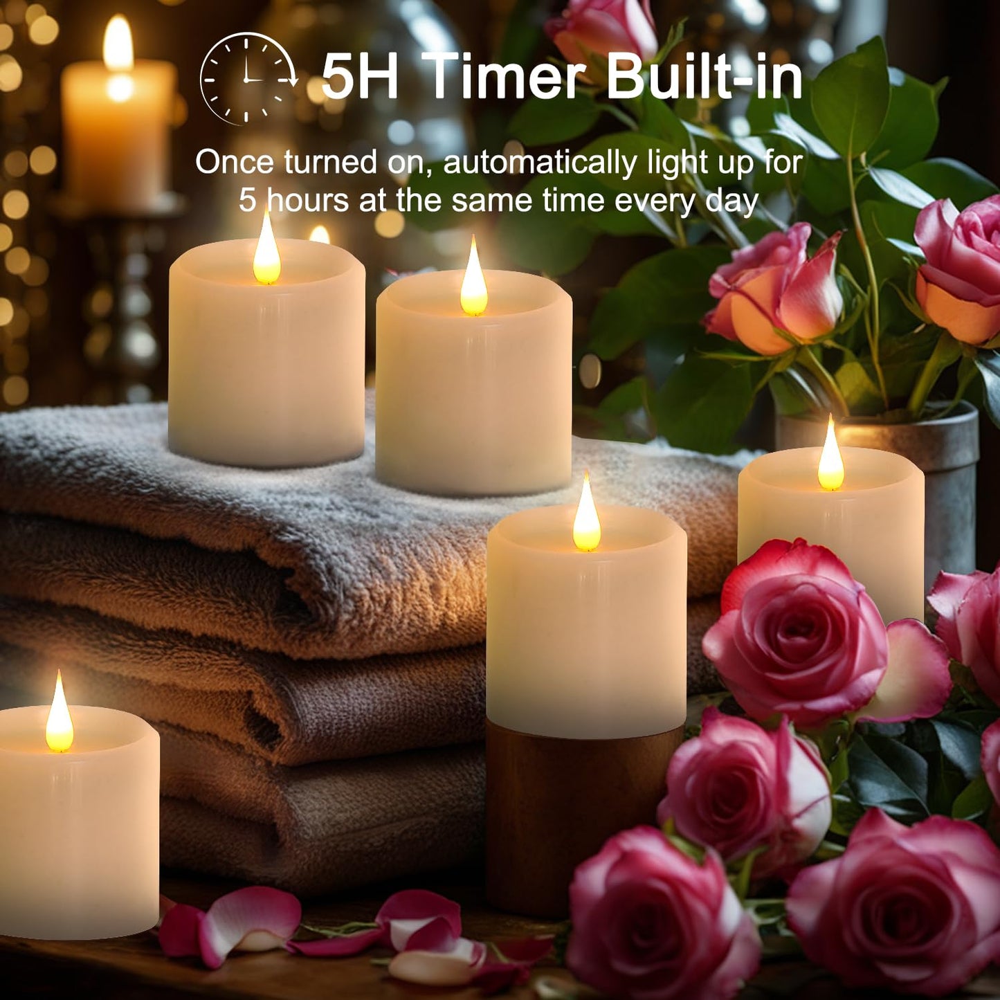 Flickering Flameless Candles, 3D Moving Flame Battery Operated Candles with Timer and Remote, Last 600+ Hours Flameless Candles, Fake Candles, Real Wax Pillar Electric LED Candle 3"x3" 2 Pack