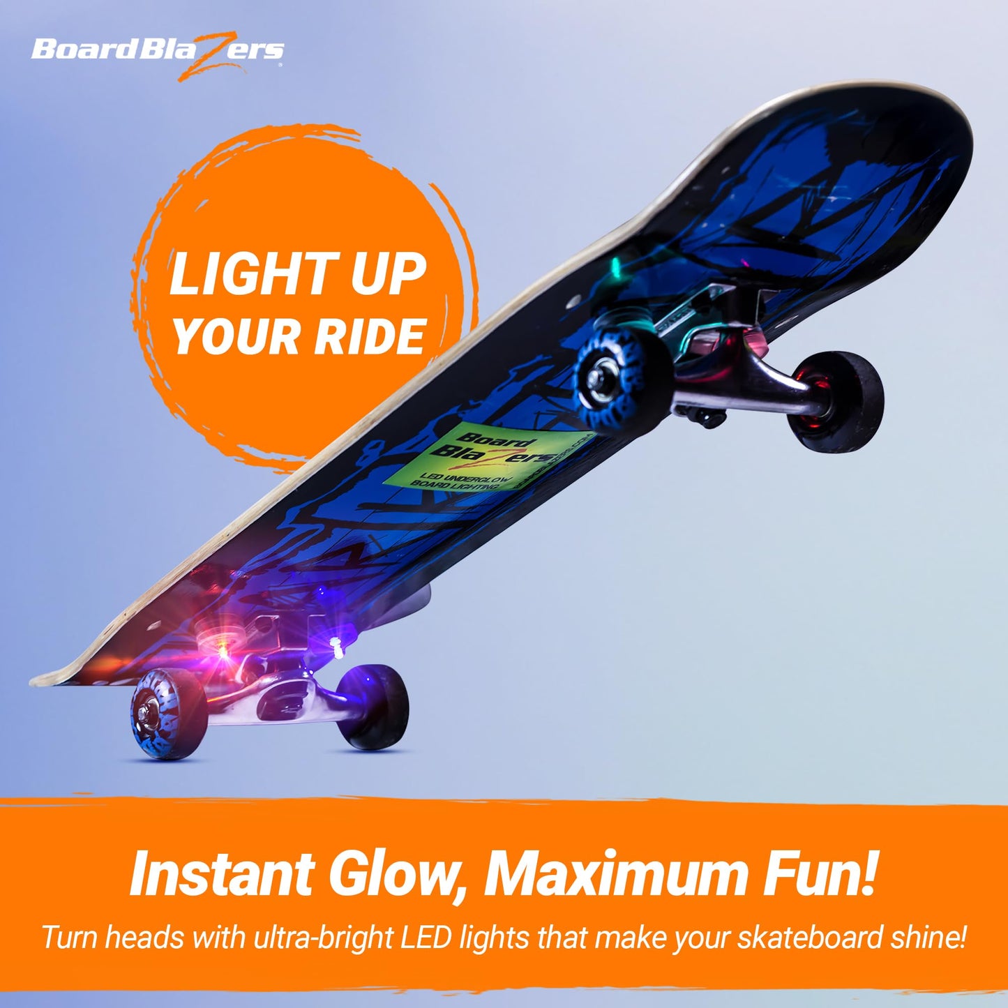Board Blazers Crazy Color Changing LED Underglow Lights for Longboards, Scooters - Original Skateboard Lights