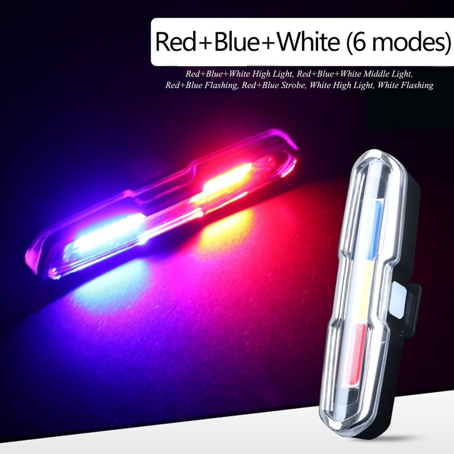 USB Rechargeable Tail Light, LED Night Cycling Bike Warning Rear Tail Light with 5 Modes for Cycling Safety(Red & Blue & White)