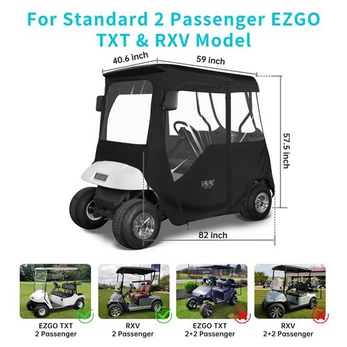 10L0L 2 Passenger Golf Cart Driving Enclosure for EZGO TXT and RXV Model, 4-Sided Clear Window 600D Rain Cover All Weather Windproof Waterproof