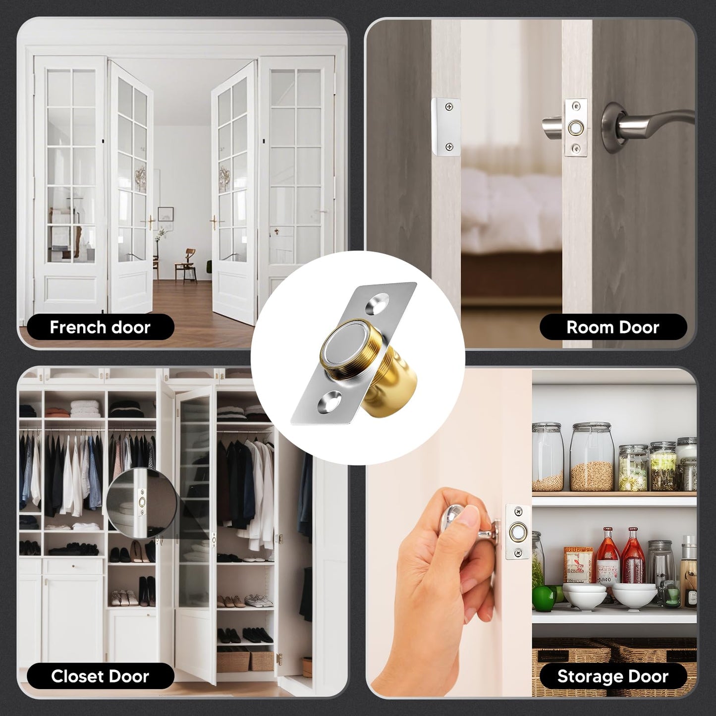 Closet Magnetic Door Catch, Strong Magnetic Ball Catch for Top of Door, Ball Catch Replacement, Adjustable Magnetic Door Latch, Silver Door Magnet, 2 Pack French Ball Catch for Top of Door