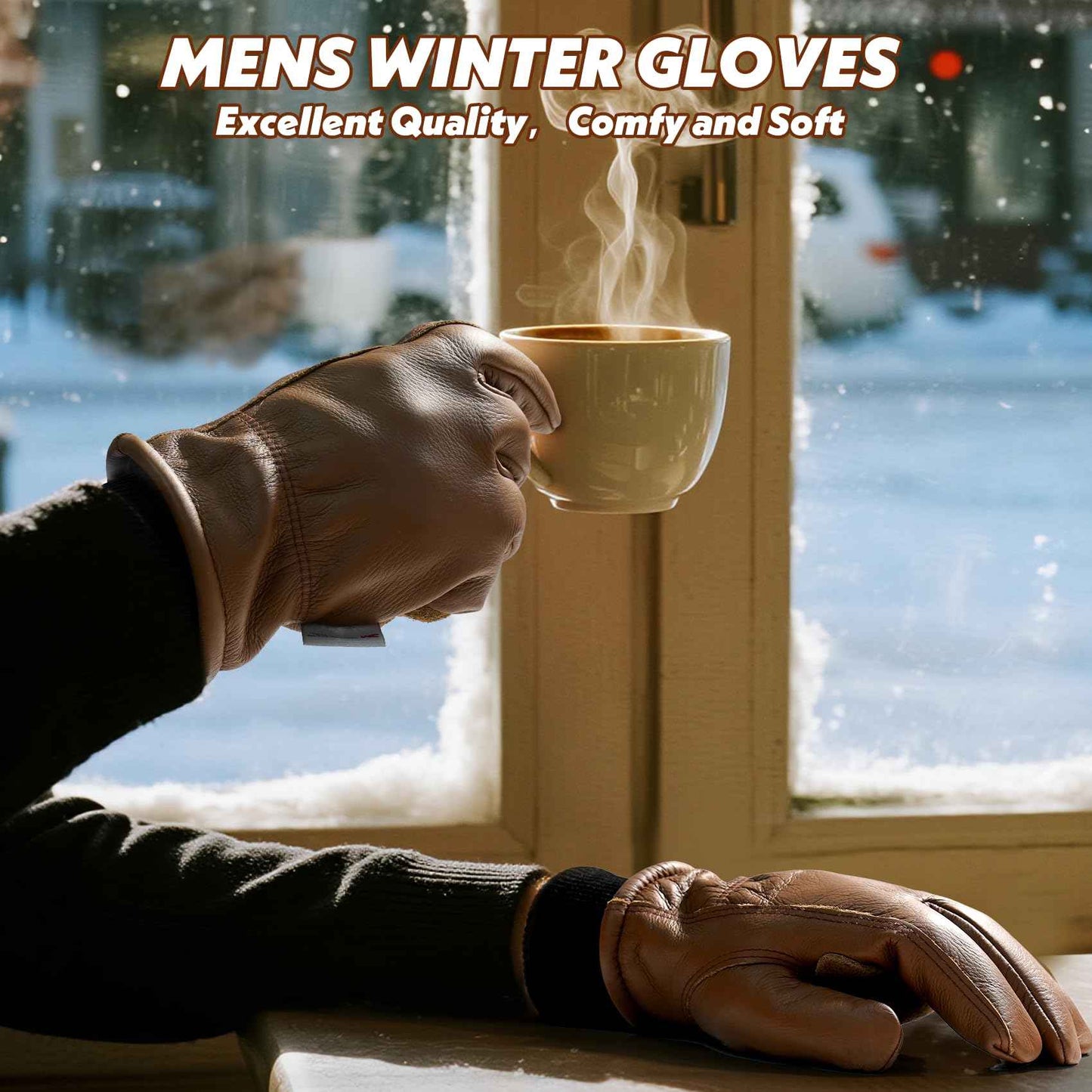 DLY Winter Work Gloves for Men, Water-Resistant, Insulated, Puncture and Abrasion Resistant, Cowhide Leather with Warm Thinsulate Lining for Cold Weather, Large, Brown, New
