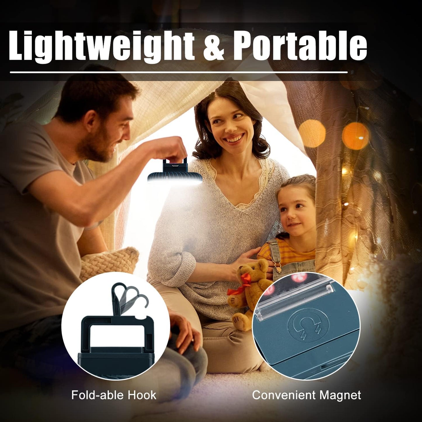 XTAUTO Portable Camping Fan - USB Rechargeable LED Lantern | Waterproof Tent Fan for Outdoor Use - 2-Pack