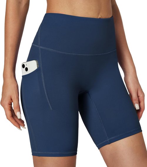 IUGA High Waisted Biker Shorts for Women - Tummy Control Yoga & Workout Shorts with Pockets | 8" Spandex