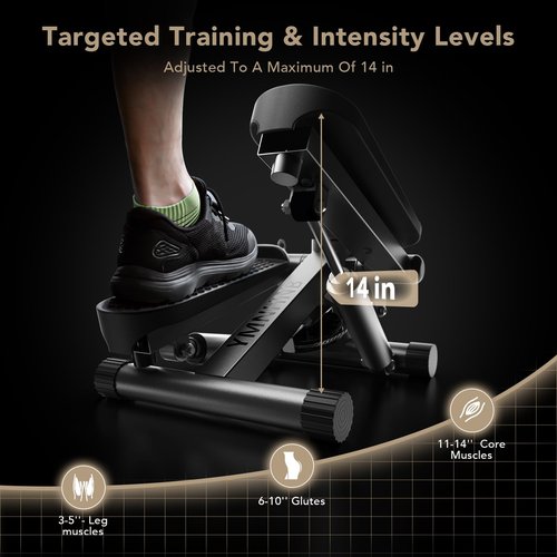 YMNHNB Mini Stepper with Resistance Bands, Stair Stepper for Exercise at Home, Compact Hydraulic Fitness Machine, Adjustable Step Height, Quiet Design, 300LBS Capacity, Calories, and Steps Tracking