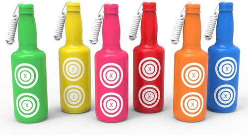 KNINE OUTDOORS Shooting Targets - 6 Pack Plastic Bottles in Bright Colors with Hanging Rope for Airsoft & BB Gun Practice