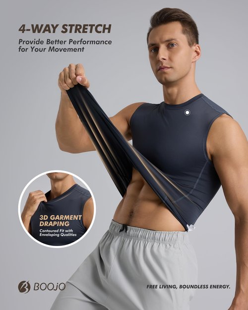 BOOJO 5 Pack Compression Shirt Men - Sleeveless Tank Top Workout Athletic Gym Quick Dry Base Layer Udershirts for Running