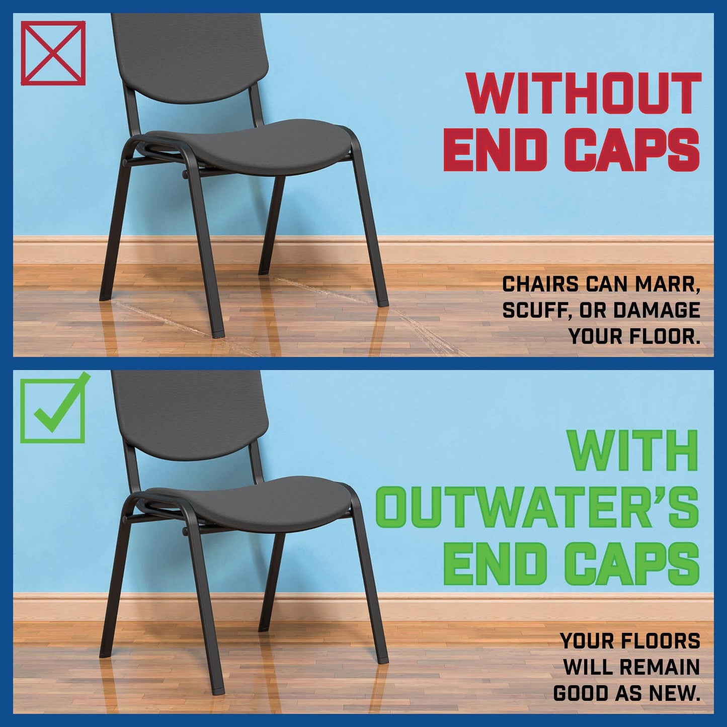 Outwater Plastic 2-1/2" Square Insert End Caps for Tubing, Finishing Plug for Square Tubing Chair Glide, Floor Protector, Fits Multi Gauge Tubing, USA Made, 10 Pack