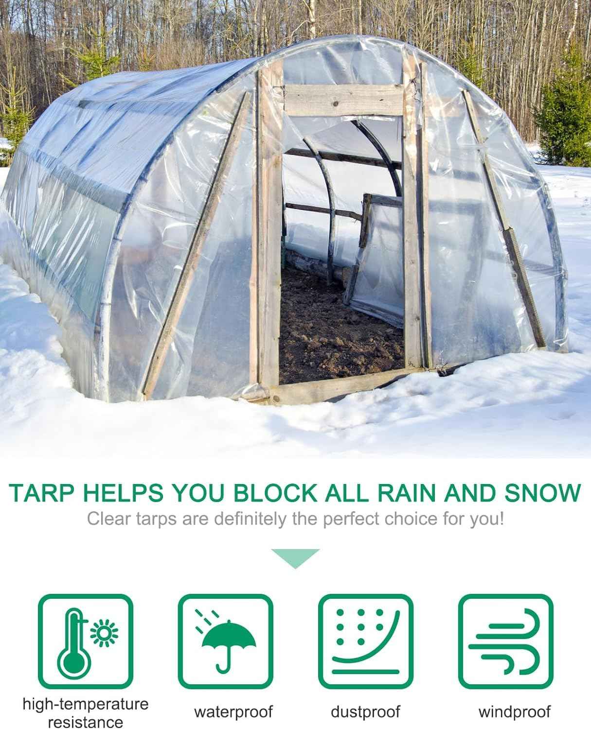 Clear Tarp 6' x 16' PVC 14 Mil Clear Tarps Heavy Duty Waterproof, 400g/m² Clear Tarps Vinyl with Grommets for Camping, Plants Greenhouse, Cars, Patio and Pavilion