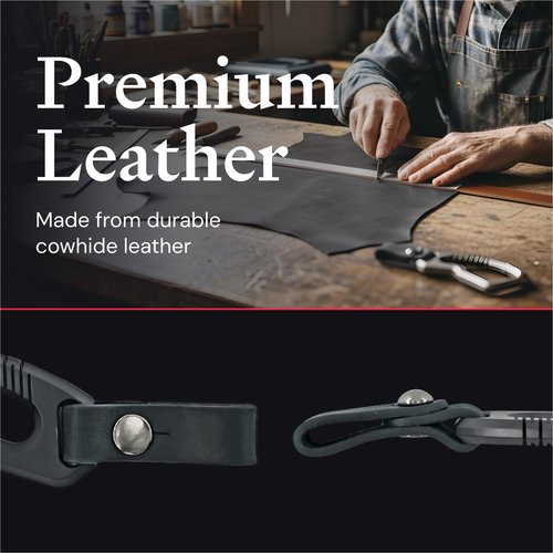KOVA Titanium Carabiner Keychain with Gift Box – EDC Key Ring Clip with Leather Strap, Luxury Gift for Men – Bottle Opener & Utility Edge, 2.5" 0.6 oz (Black)