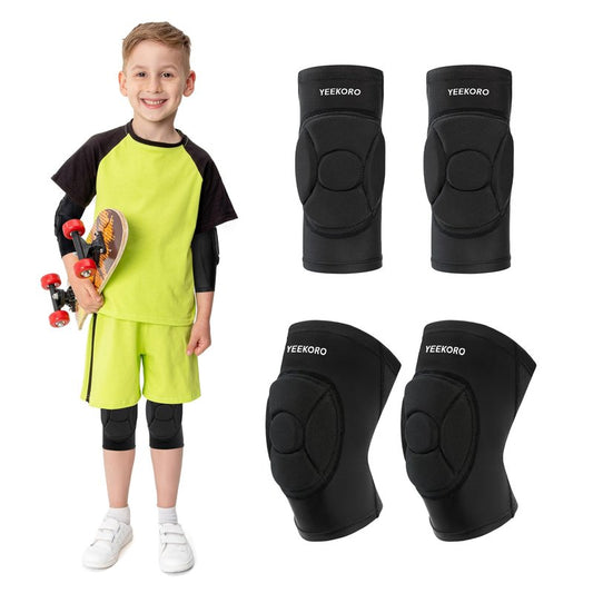 YEEKORO Kids/Youth Knee Pads + Elbow Pads, Compression Support Sleeve with Thickened Pad, Breathable & Lightweight Protective Gear for Basketball Wrestling Football Volleyball Snowboarding Dance(S)