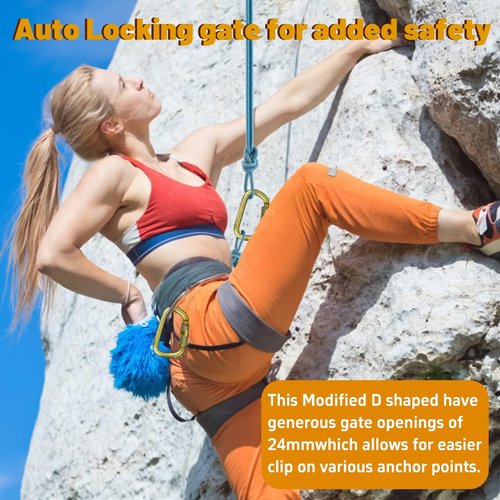 DEKABR Heavy Duty Steel Auto-Locking Climbing Carabiner - 45KN Twist Lock Carabiner for Rock and Tree Climbing, Quick Release, Rescue, and Mountaineering. ANAB Certified, 4.21-inch, Large, Gold