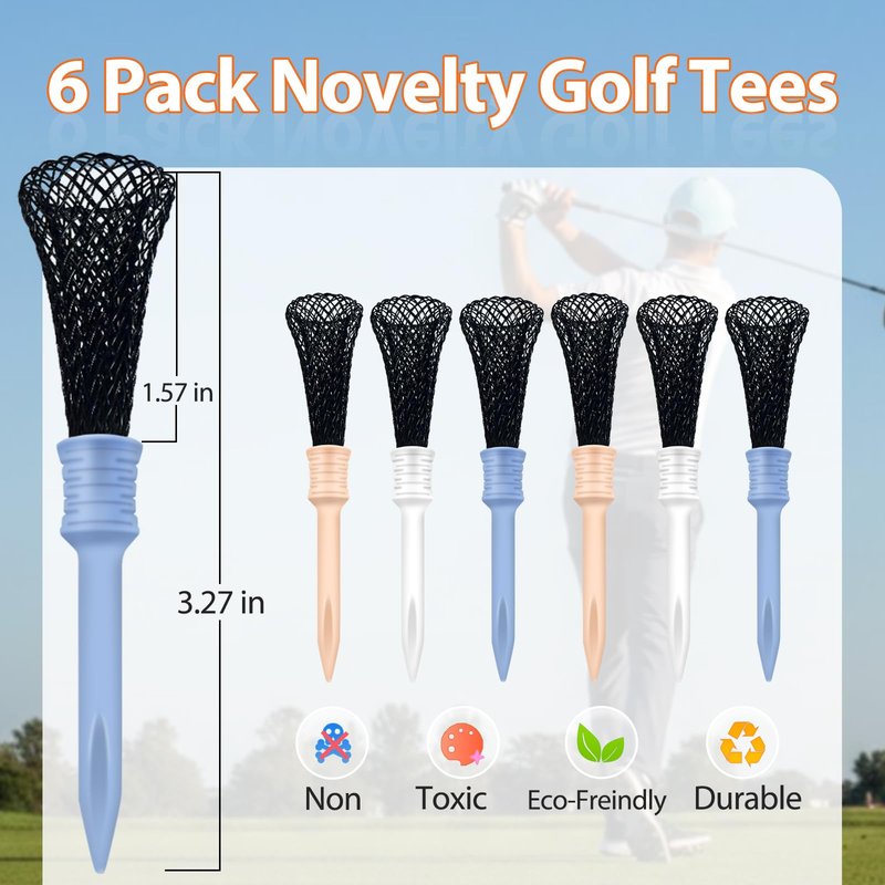 Potiera 6 Pack Golf Tees Plastic 3-1/4, Unique Golf Gifts for Men Golfers, Premium Golf Stuff Funny Golf Accessories for Men, Widened Top More Stable, Reduce Friction Side Spin, Enhanced Durability