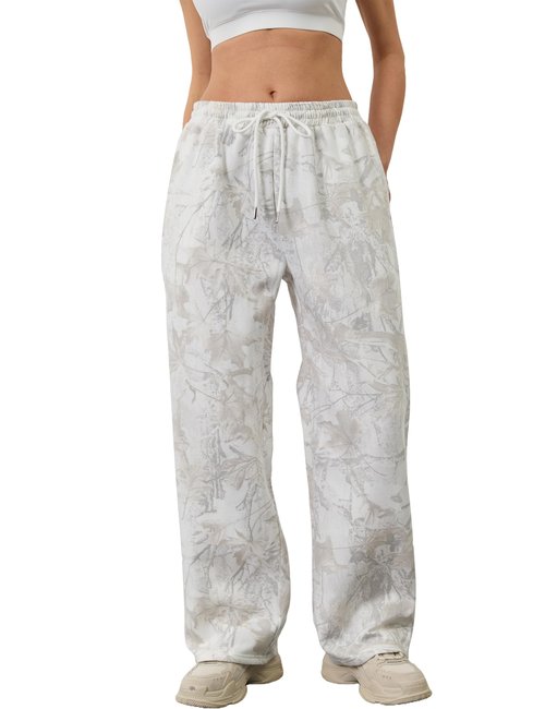 Ceputer Camo Pants for Women Drawstring Wide Leg Cargo Pants Baggy High Waisted Sweatpants Fleece Y2k Camouflage Jogger Pants