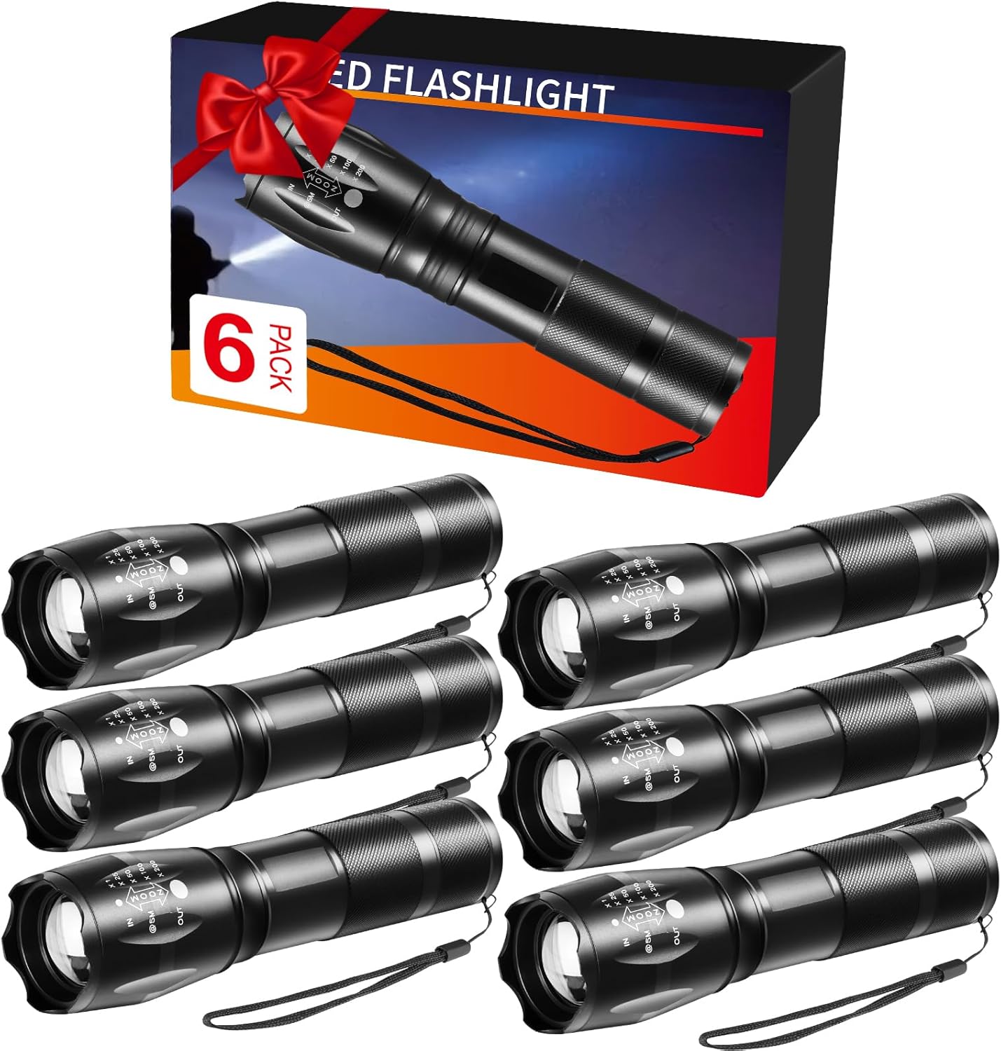 Skiennix 6-Pack LED Flashlights - High Lumens Tactical Flashlights with 5 Modes | Compact & Powerful for Home & Camping