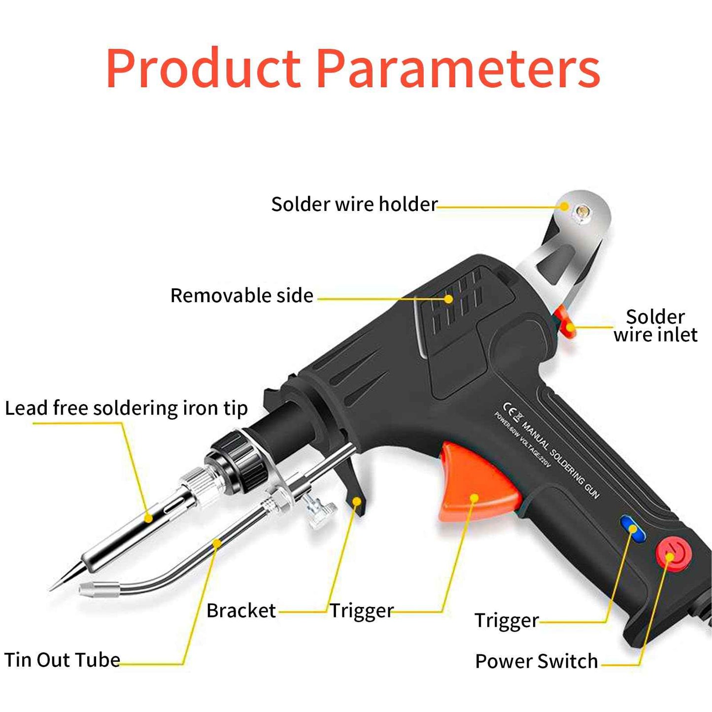 Soldering Iron Kit, 60W Soldering Gun Automatic Hand-held Solder Gun Iron Kit Welding Tool, 110V Automatic Welding Gun, for Electronic Repair, Home appliance repair, DIY