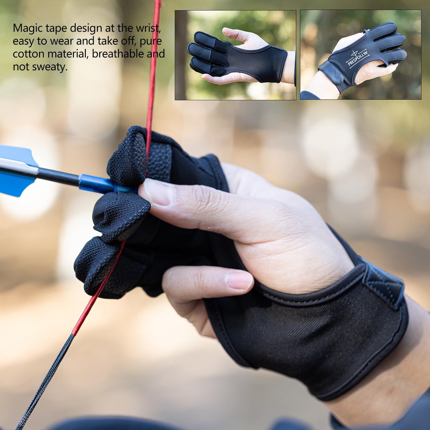 Prespollw Archery Glove Three-Finger Guard – Protective Shooting Glove for Men & Women, Ideal for Recurve & Compound Bow Hunting and Target Practice (Large)