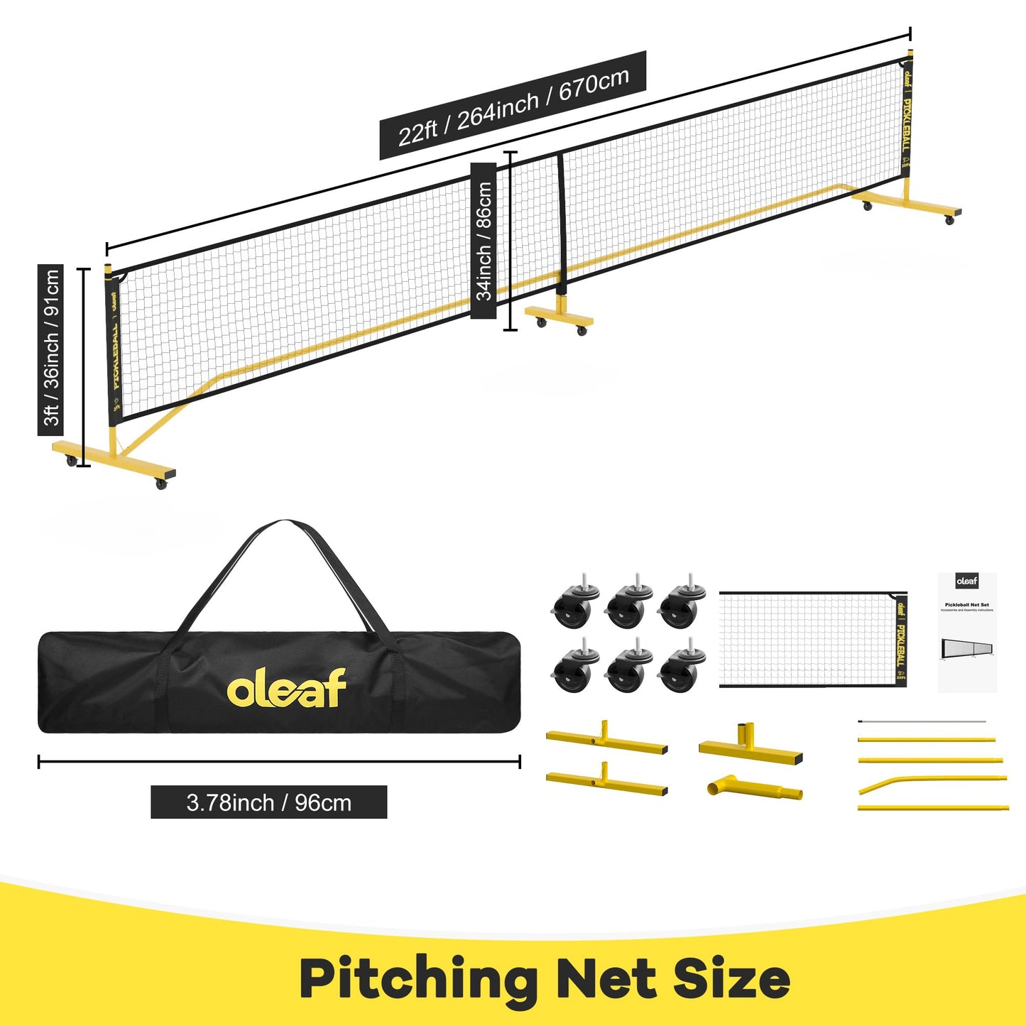 Portable Pickleball Net Set Regulation Size 22 FT Sturdy Metal Frame with Carry Bag Pickleball Net with Wheels Ideal for Backyard Driveway & Indoor Courts – Perfect for Youth Families & Professionals