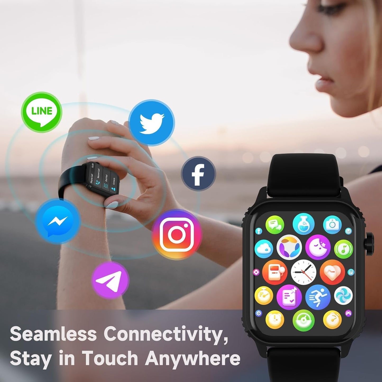 TRAUSI Smart Watch for Men - 120 Sports Modes, 1.83" HD Display, Alexa, Heart Rate Monitor | Black