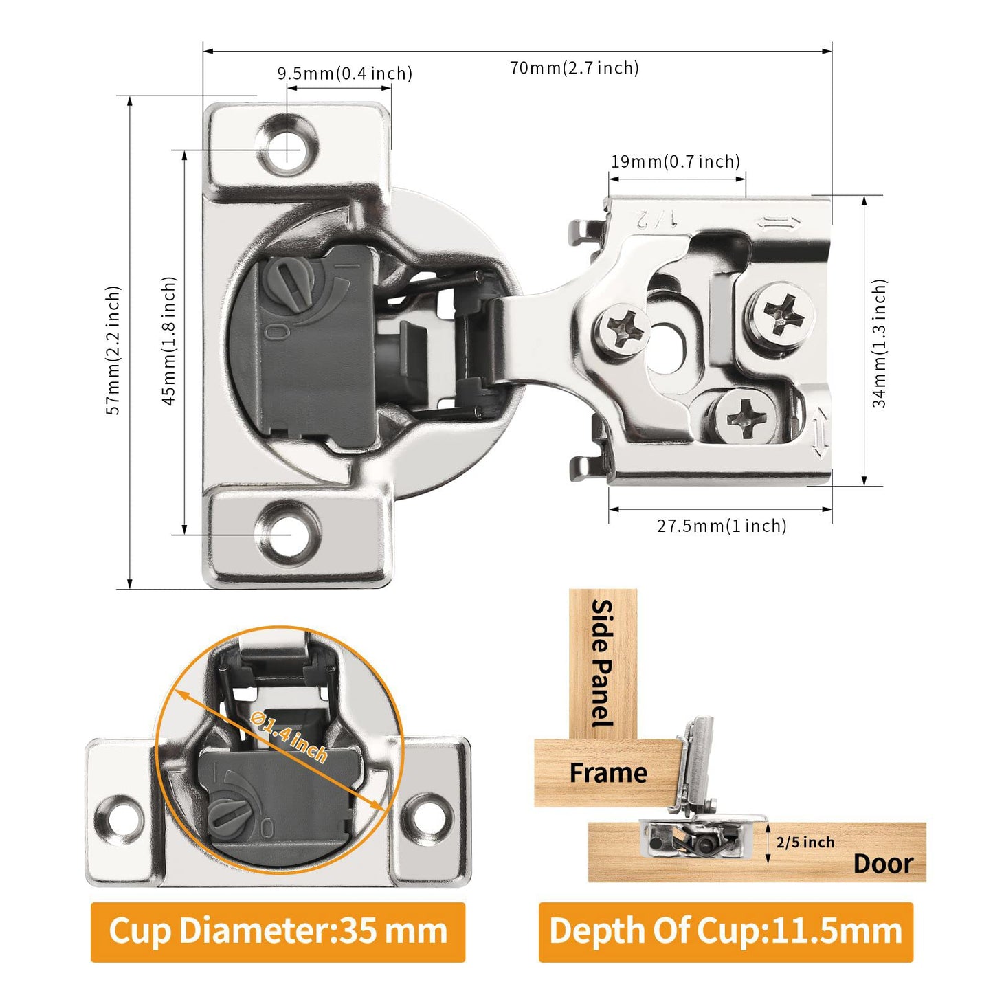 Chibery 50 Pack 3/4" Overlay 4D Soft Close Concealed Hinges for Face Frame Door, Adjustable Closing Speed, Smooth Slow Self Close Hinges, Satin Nickel, 105° Open Angle Stainless Steel Cabinet Hinges