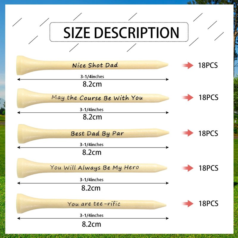 Deekin 90 PCS Christmas Dad Golf Gifts for Men, 3-1/4 inch Funny Wooden Golf Tees with Warm Words and Kraft Box, Golfing Gifts Presents for Dad Grandpa Grandfather(Natural Wood Color)