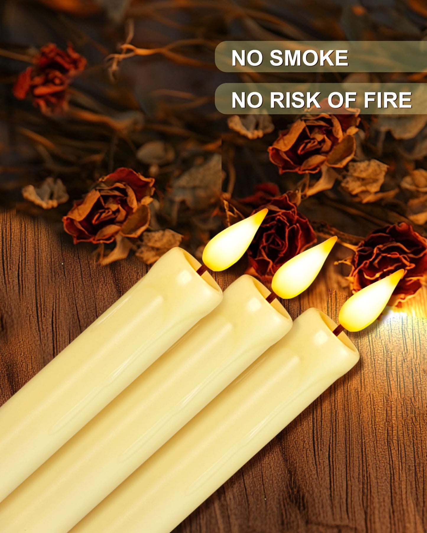 Homemory 6 Pack Flameless Taper Candles, No Remote, Realistic Flickering Battery Operated Candlesticks, Ivory LED Plastic Candle Safe for Weddings, Table Decor, Christmas, and Halloween