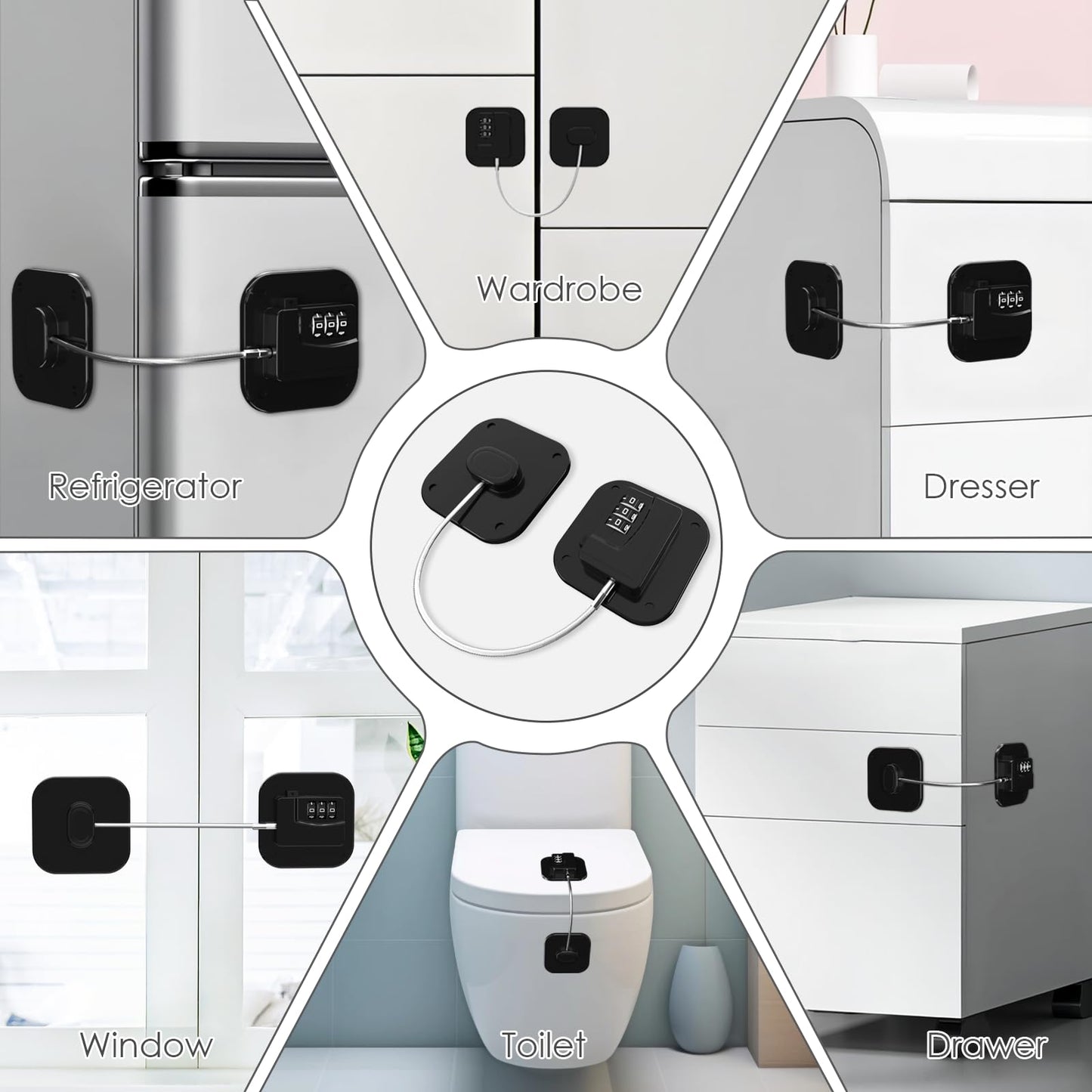 Refrigerator Lock - Heavy Duty Fridge & Cabinet Lock, Keyless Combination Lock for Drawers, Ovens, Trash Cans, and More | Easy Install | Black (2-Pack)