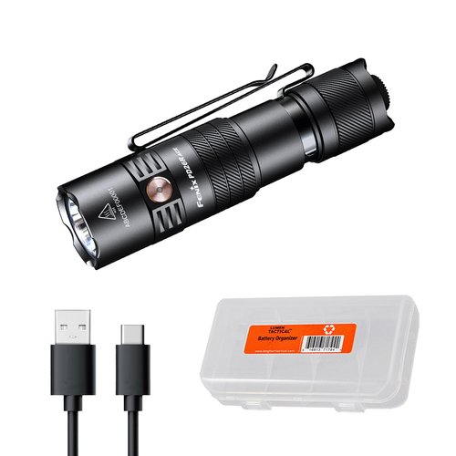 Fenix PD26R ACE 1300 Lumen Rechargeable EDC Flashlight with 3 Mode Sets USB-C Compact LED Dual Switch Waterproof for Everyday Carry Tactical Duty Camping Outdoor Use with Lumentac Organizer