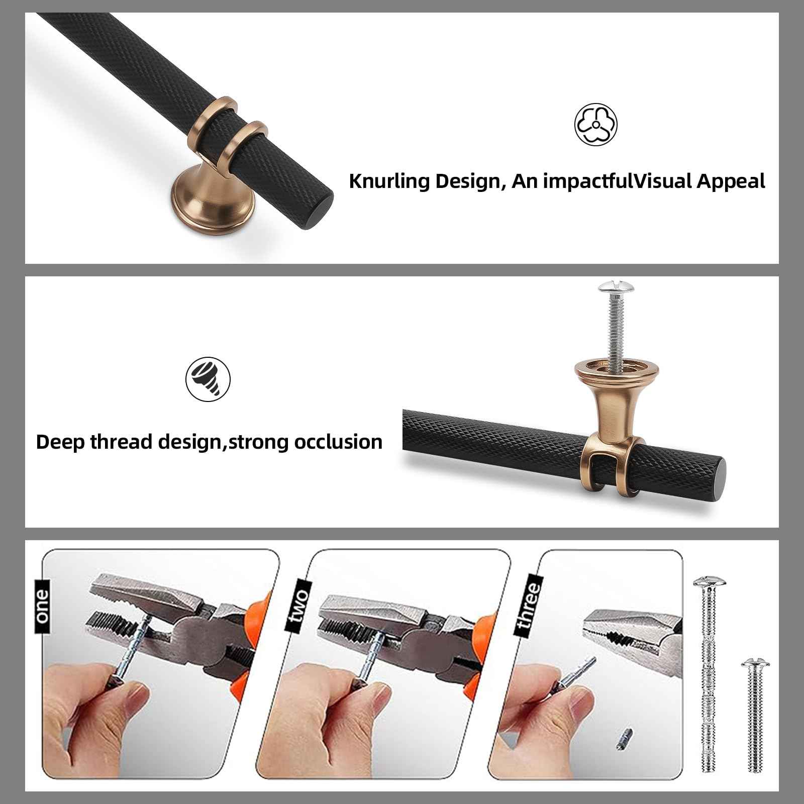 KOMOTIA 10 Pack 12-5/8 Inch Cabinet Pulls knurled Matte Black and Champagne Bronze Kitchen Cabinet Handles Aluminum and Zinc Alloy Drawer Pulls Solid Cabinet Hardware