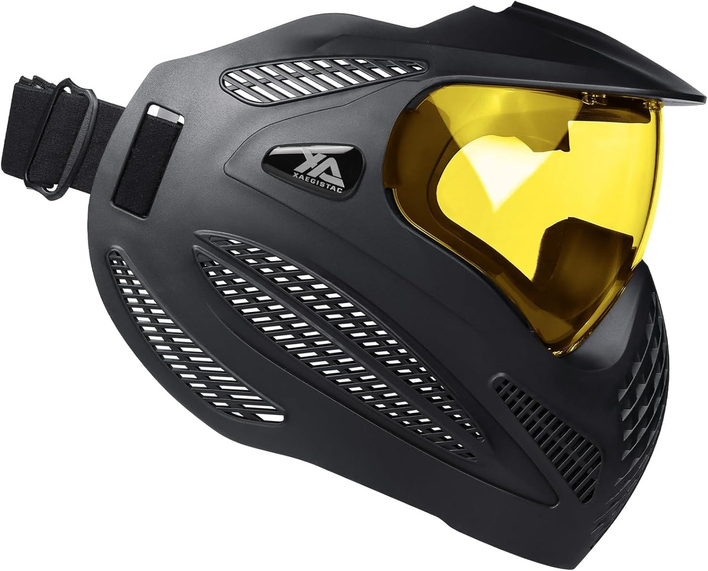 Xaegistac Paintball Mask - Integrated Sun Visor, Wide Field of View, Anti-Fog, Adjustable Headband