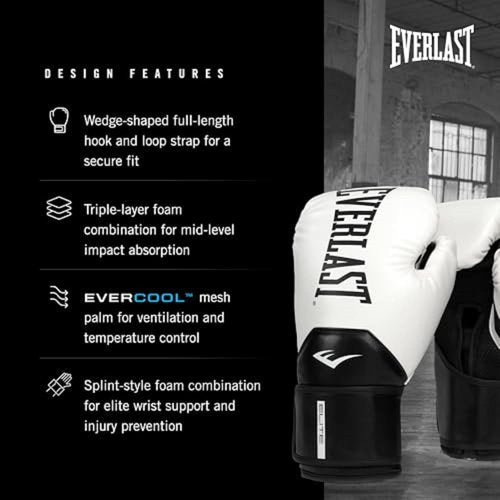 Everlast Elite 2 Boxing Gloves - Pro Training & Heavy Bag | Ventilated Palm, Multi-Layer Protection | Black/Gold, 16 oz