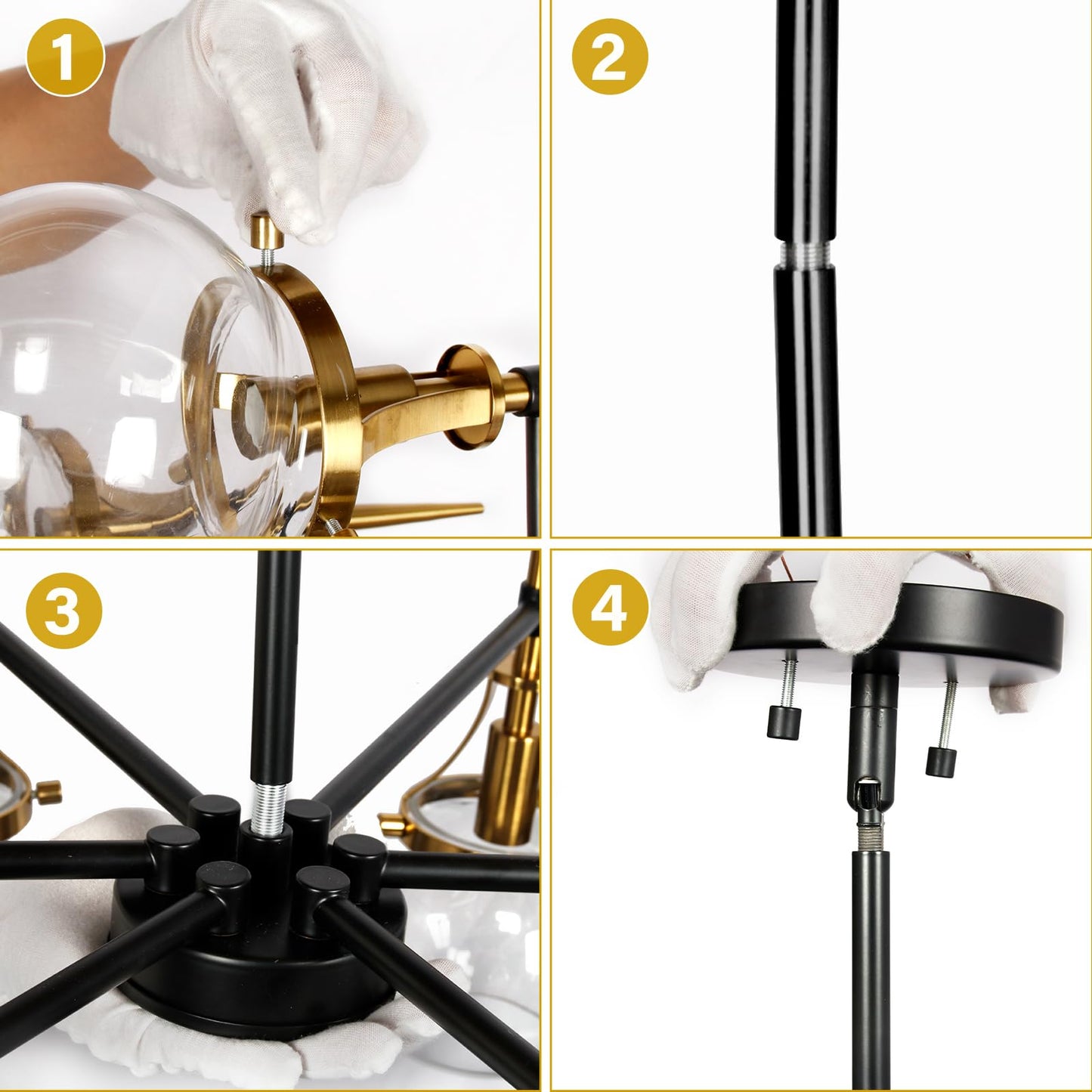 Obihivlo 6-Light Black Gold Bubble Chandelier Brass Antique Glass Globes, Mid Century Modern Pendant Lighting Fixture for Dining Room, Kitchen, Living Room, Bedroom, D27.6 x H71.5 Adjustable Height